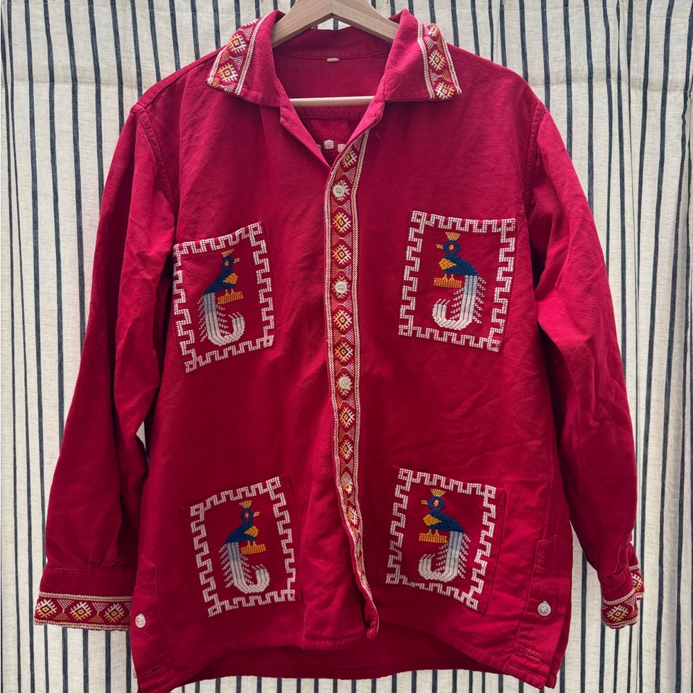 Red Embroidered Women's Top